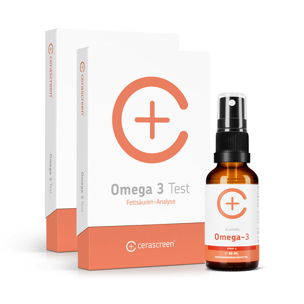 2x Omega-3-Test + Spray aus Algenöl