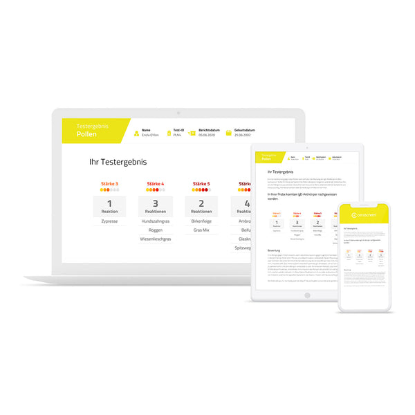 Vorschau des Testergebnisses des Pollenallergie Tests von cerascreen