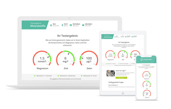 Vorschau des Testergebnisses des Zinkmangel Tests von cerascreen
