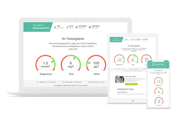 Vorschau des Testergebnisses des Mineralstoff Tests von cerascreen